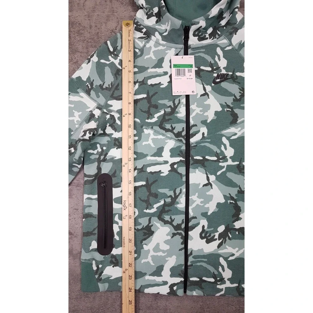 NIKE Tech Pach Fleece Full Zip Hoodie Jacket‎ Kids Youth Boys XL Camo Green
